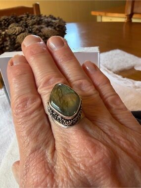 Sterling Silver Green Labradorite Statement Ring